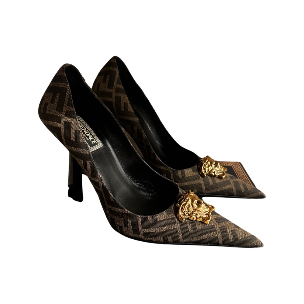 Fendi Versace collab (FENDACE) Brown and Gold Heels - Picture 9 of 16